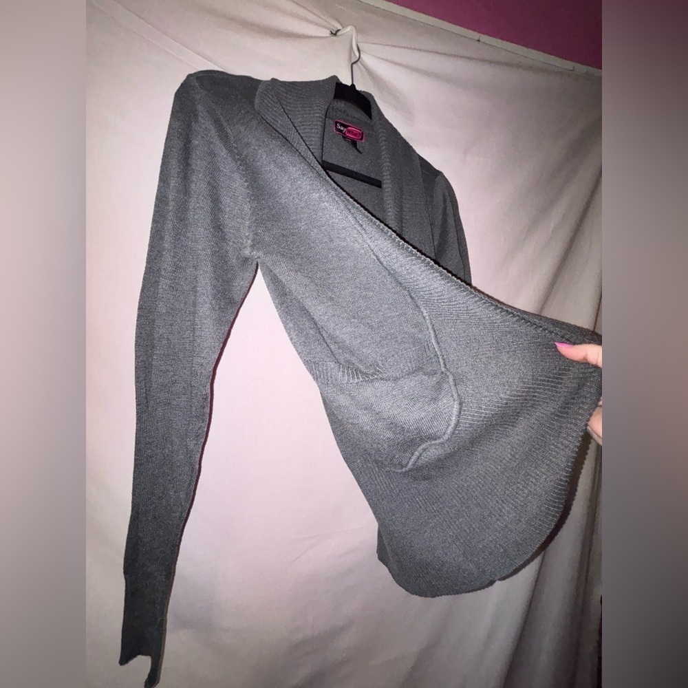 Say What? Heather Gray Ribbed Cardigan - Picture 7 of 8